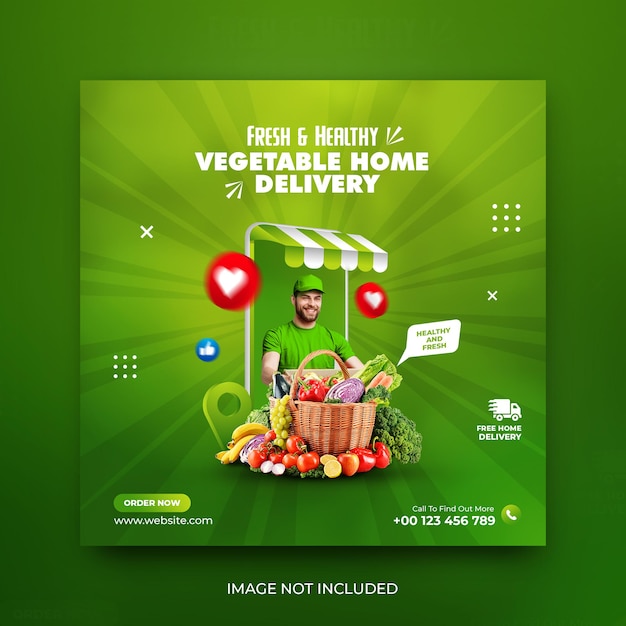 PSD grocery and vegetable sale home delivery social media promotion post template