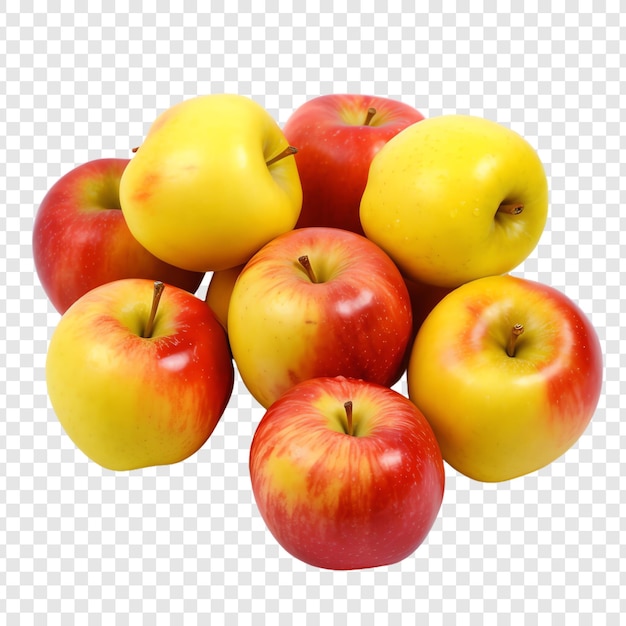 a group of apples with a red and yellow color on a transparent background