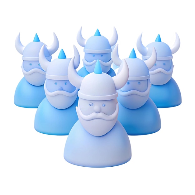 a group of blue figurines with horns and horns