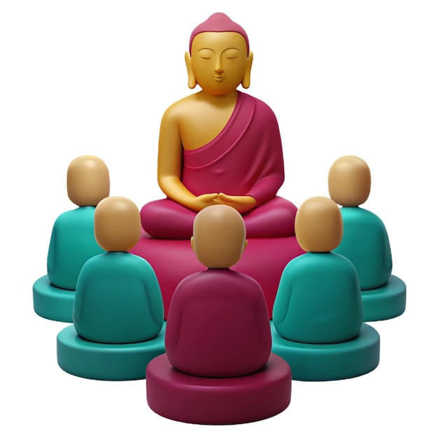 a group of buddhas sit in front of a row of buddhas