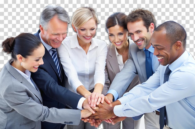 PSD a group of business people are holding hands together including one of them is holding a team of people