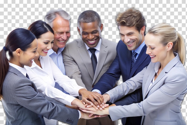 a group of business people are making a stack of hands together