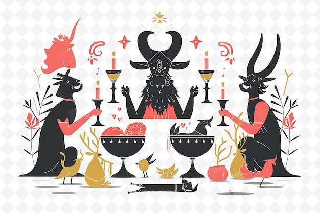 PSD a group of characters with horns and horns are shown with a black and white background