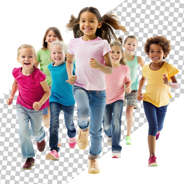 PSD a group of children playing on transparent background