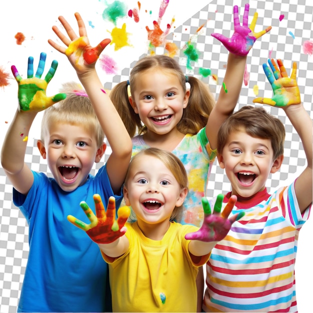 PSD group of childs showing his painted hands