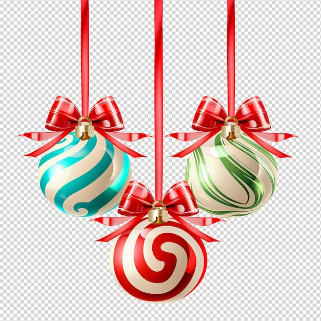 a group of christmas ornaments with gold and red stripes on a gray background