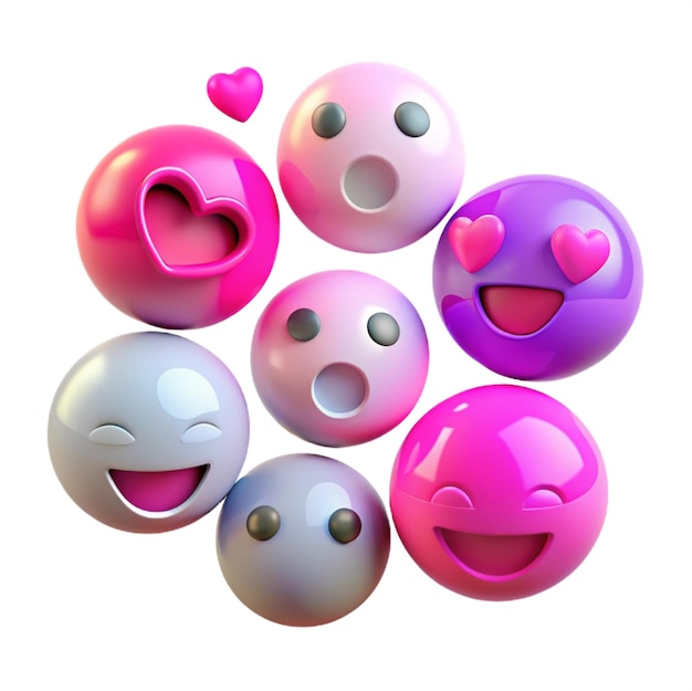 a group of colorful balls with hearts and hearts on them