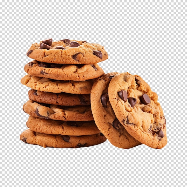 a group of cookies with chocolate chips isolated on white background