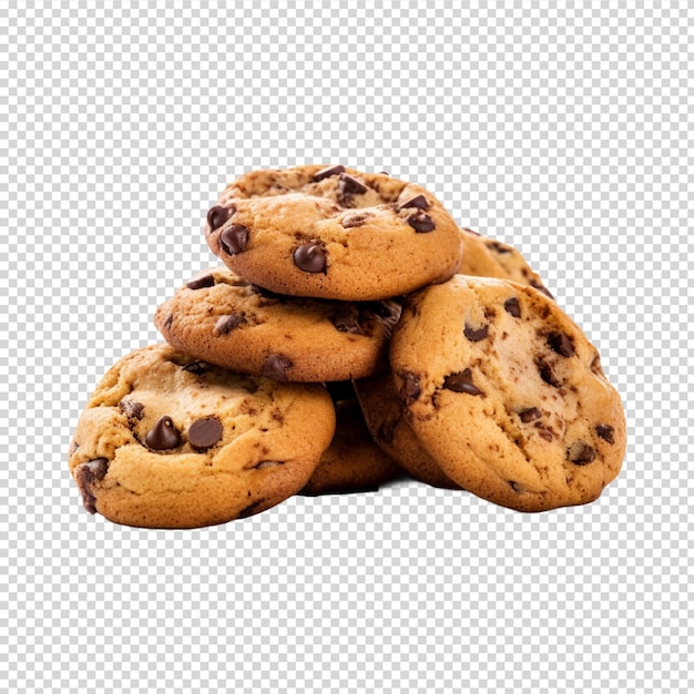 a group of cookies with chocolate chips isolated on white background