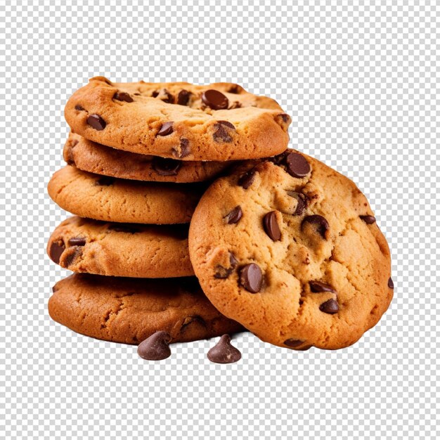 a group of cookies with chocolate chips isolated on white background