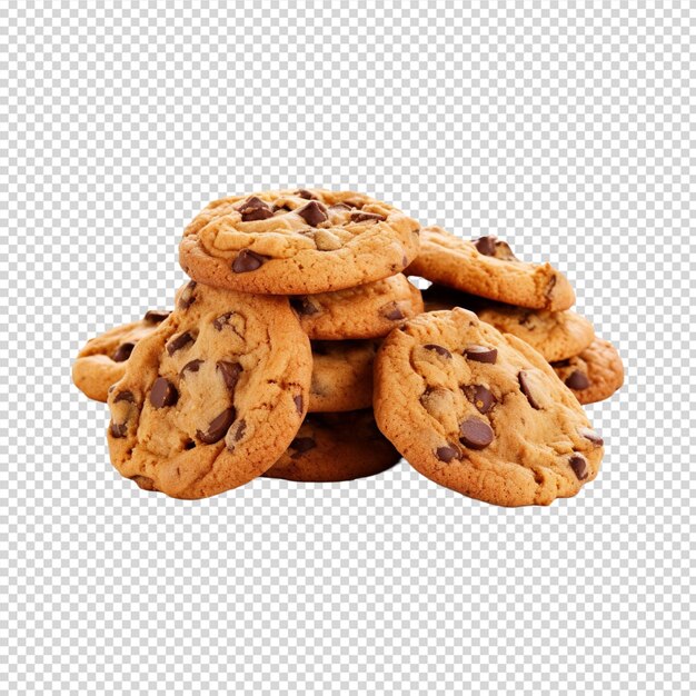 a group of cookies with chocolate chips isolated on white background