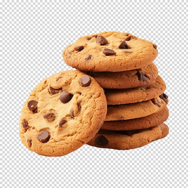 a group of cookies with chocolate chips isolated on white background