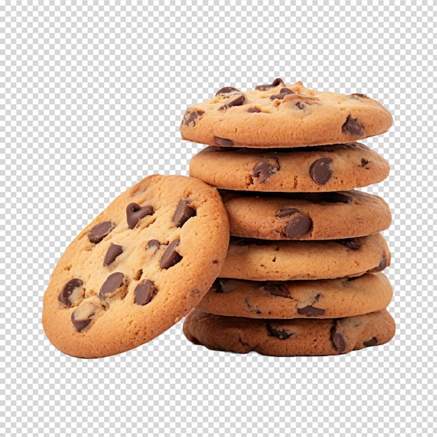 a group of cookies with chocolate chips isolated on white background