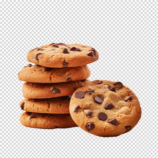 a group of cookies with chocolate chips isolated on white background