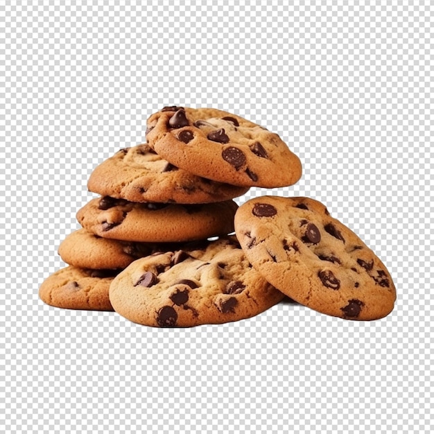 a group of cookies with chocolate chips isolated on white background