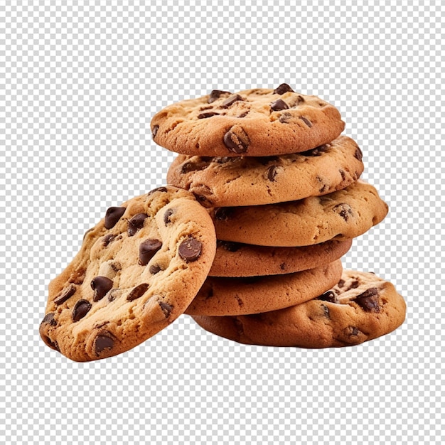 a group of cookies with chocolate chips isolated on white background