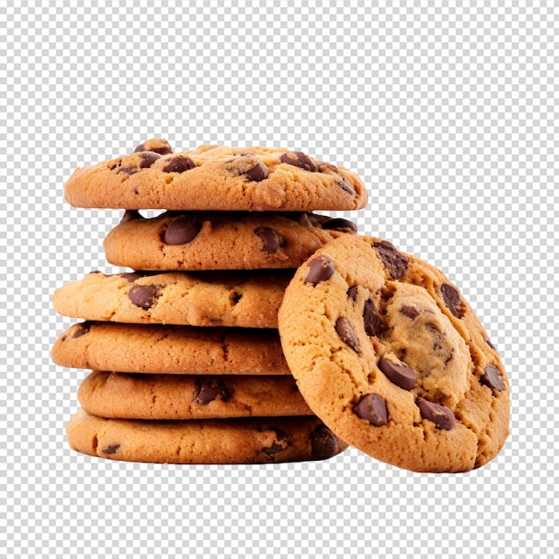 a group of cookies with chocolate chips isolated on white background