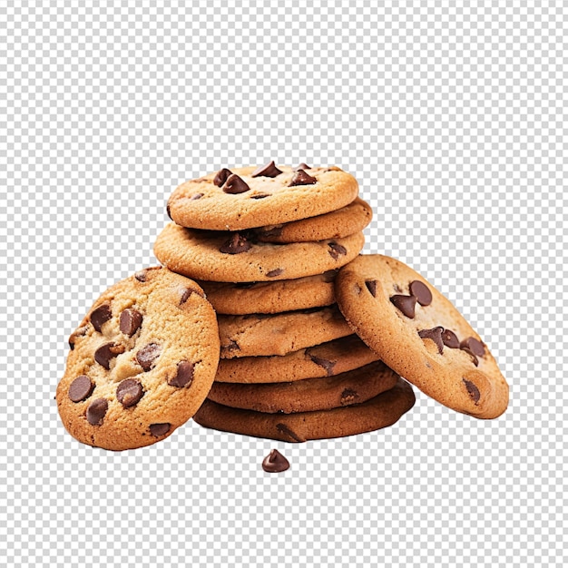 a group of cookies with chocolate chips isolated on white background