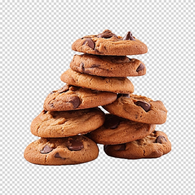 a group of cookies with chocolate chips isolated on white background