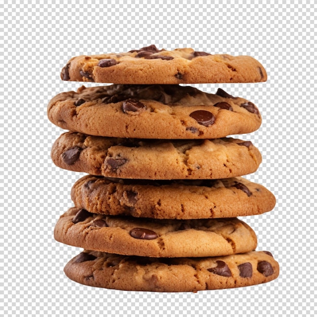 a group of cookies with chocolate chips isolated on white background