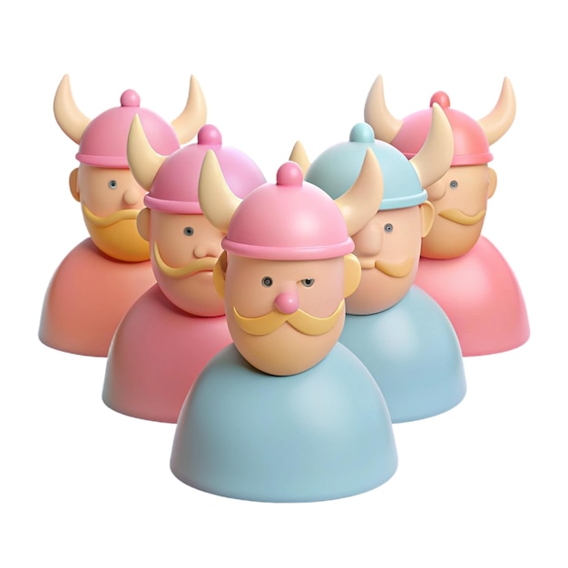 a group of figurines with a pink hat and a pink bunny on top