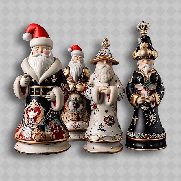 a group of figurines with santa hats on them