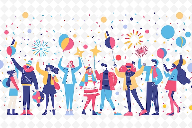 Group of Friends Attending a New Years Day Parade Design Is Flat Illustration Culture Character