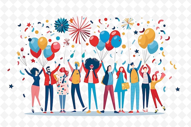 Group of Friends Attending a New Years Day Parade Design Is Flat Illustration Culture Character