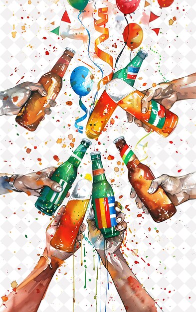 Group of Friends Clinking Beer Bottles Together Detailed Bot Flat Illustration Beer Culture Design