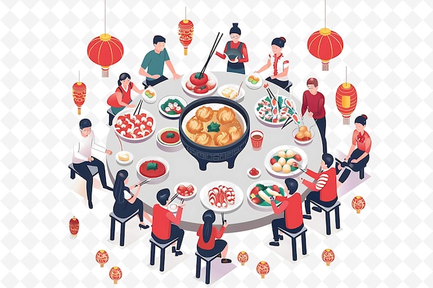 Group of Friends Having a Lunar New Year Feast Design Is App Chinese Festival Illustration Theme