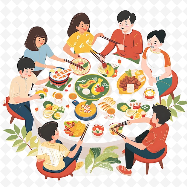 Group of Friends Having a Lunar New Year Feast Design Is App Chinese Festival Illustration Theme