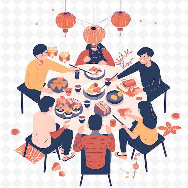 Group of Friends Having a Lunar New Year Feast Design Is App Chinese Festival Illustration Theme