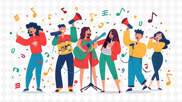 Group of Friends Having a Lunar New Year Karaoke Party Desig Chinese Festival Illustration Theme