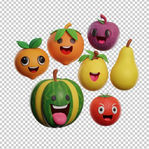 PSD a group of fruit including one that has a mouth open