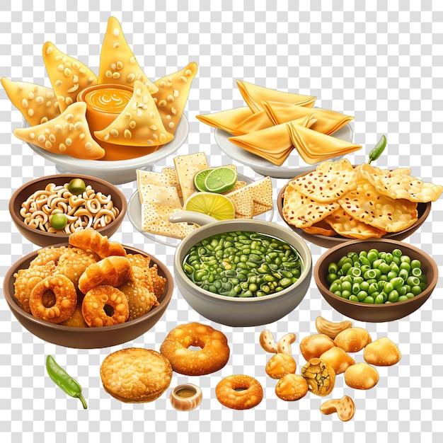 PSD group of gujarati snacks hinduon transparent background