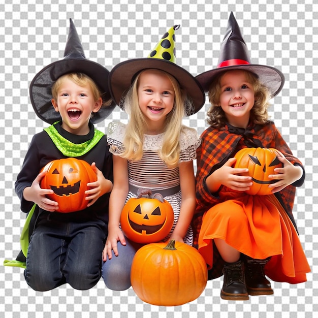 Group of Halloween characters style on transparent background