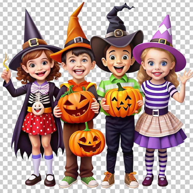 Group of Halloween characters style on transparent background