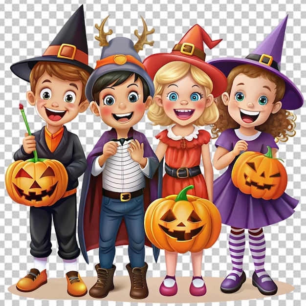 Group of Halloween characters style on transparent background