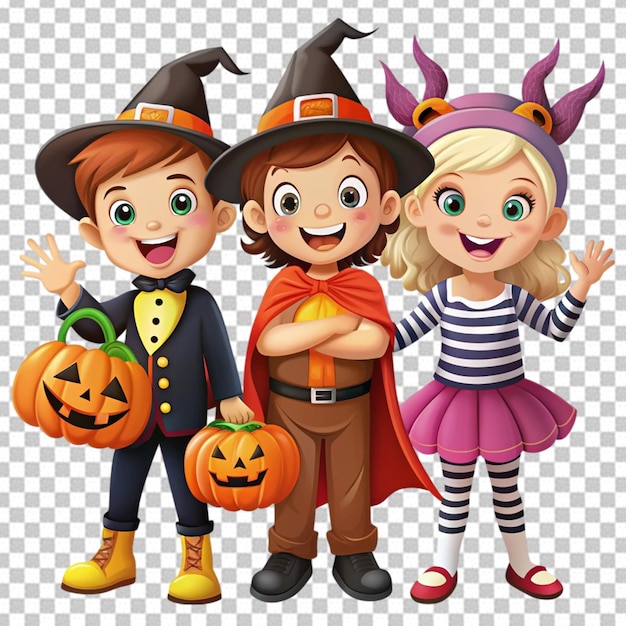 Group of Halloween characters style on transparent background