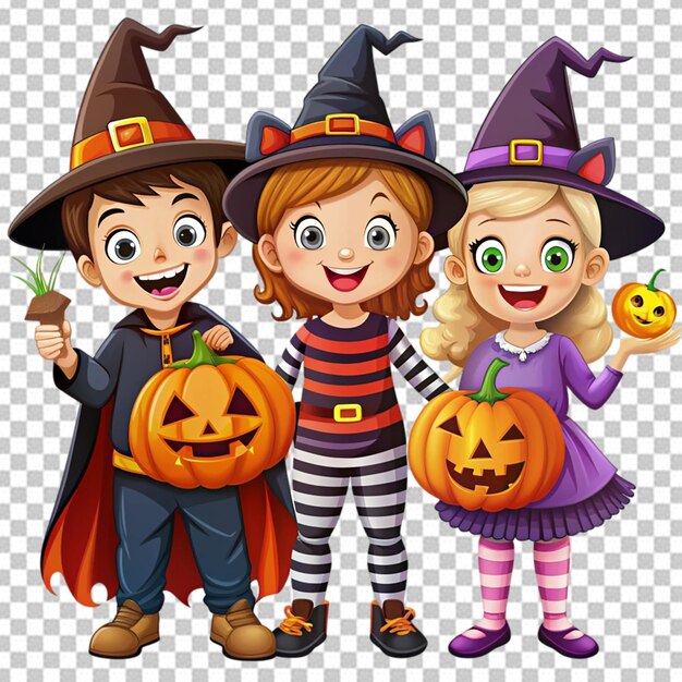 PSD group of halloween characters style on transparent background