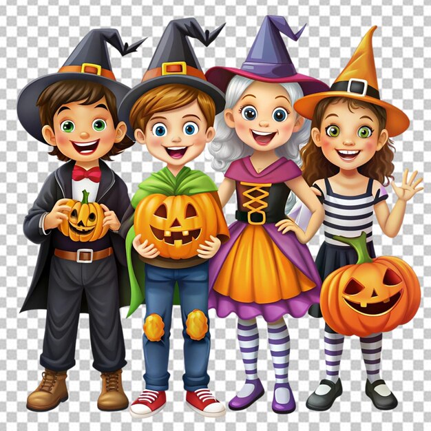 PSD group of halloween characters style on transparent background