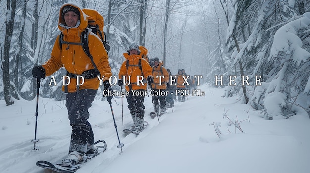 PSD group of hikers in snowcovered forest