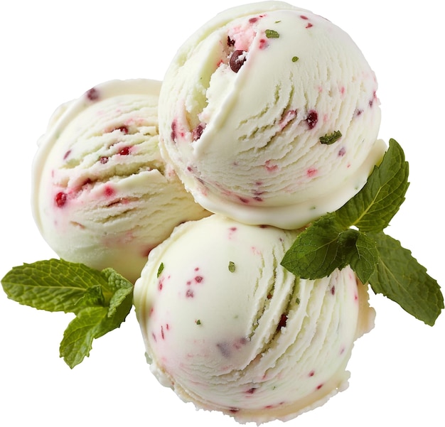 A group of ice creams with mint leaves