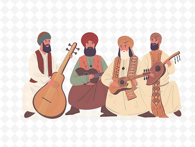 PSD a group of men playing instruments and one has a white background