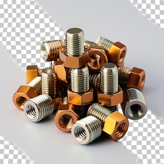 Group of metal fasteners isolated on a transparent background