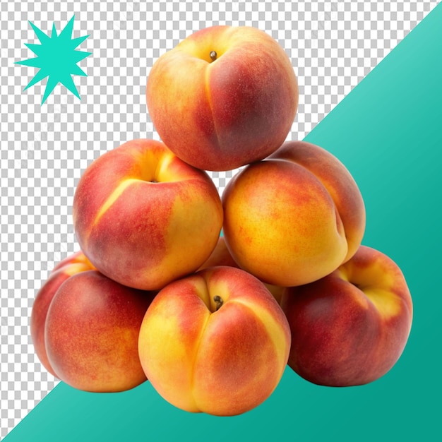 group of peach fruit sitting on top of each other on transparent background