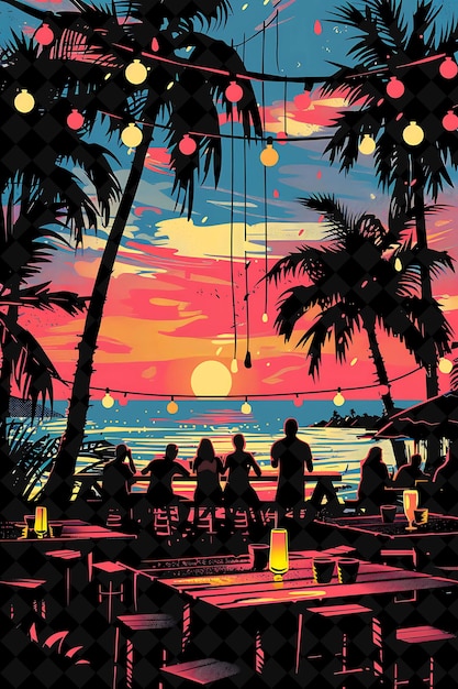 Group of People Enjoying Beers at a Beach Bar Detailed View Flat Illustration Beer Culture Design