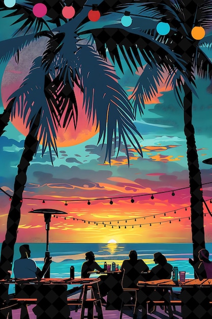 Group of People Enjoying Beers at a Beach Bar Detailed View Flat Illustration Beer Culture Design