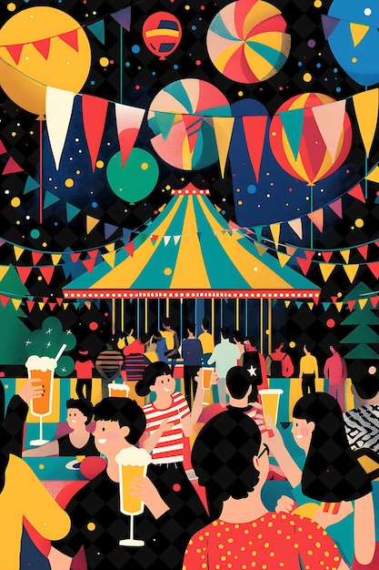 Group of People Enjoying Beers at a Carnival Detailed View O Flat Illustration Beer Culture Design