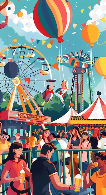 Group of People Enjoying Beers at a County Fair Detailed Vie Flat Illustration Beer Culture Design